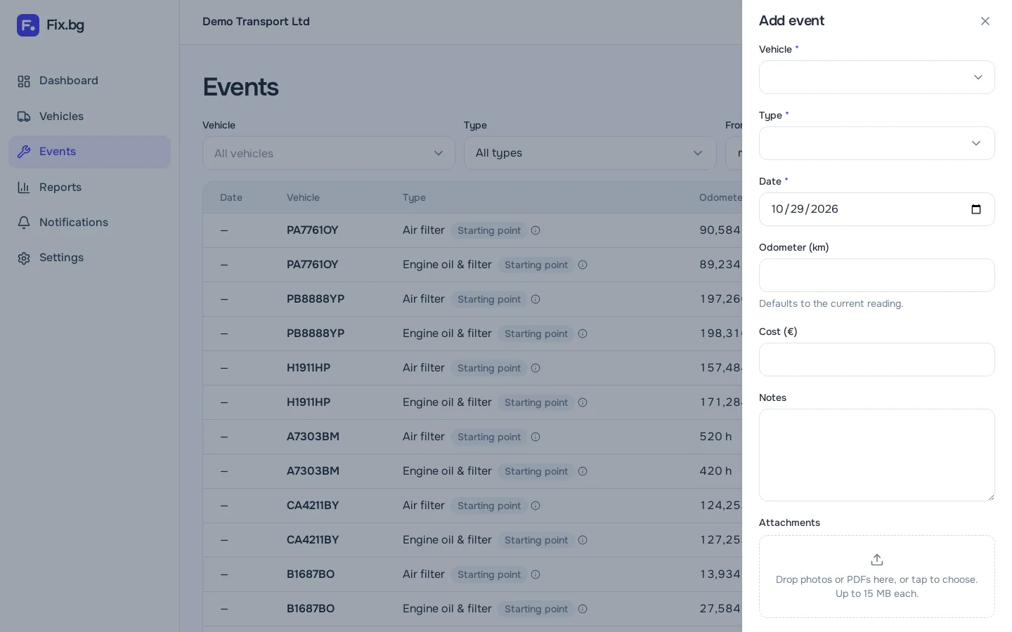 Logging a service with cost and invoice