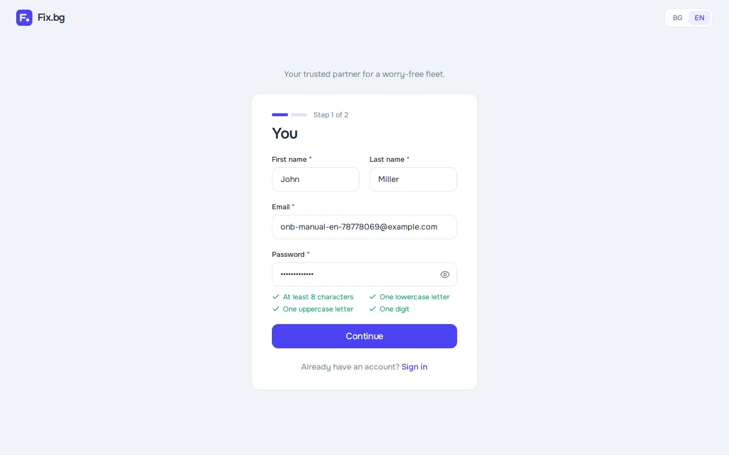 Sign-up form