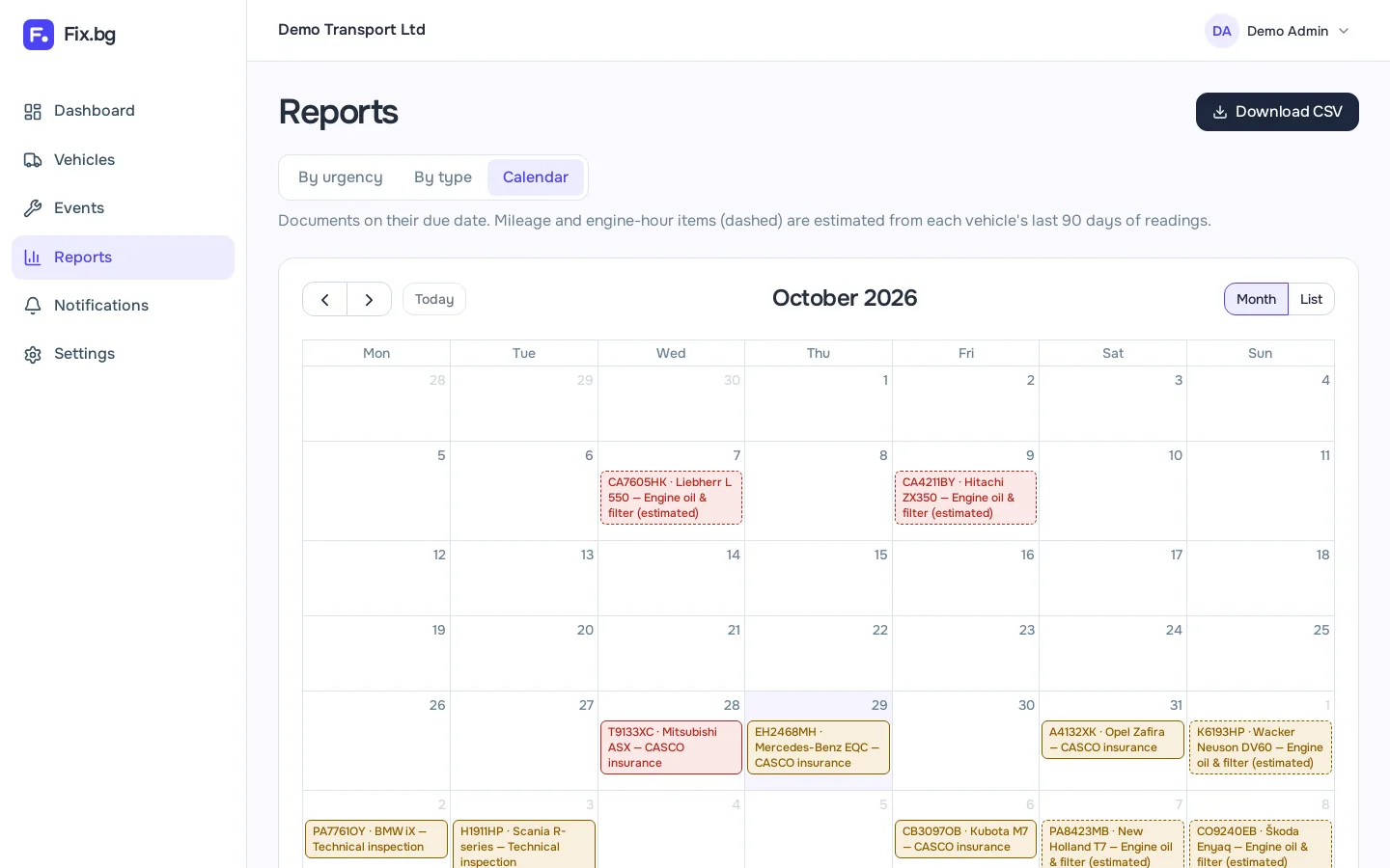 Calendar of upcoming deadlines